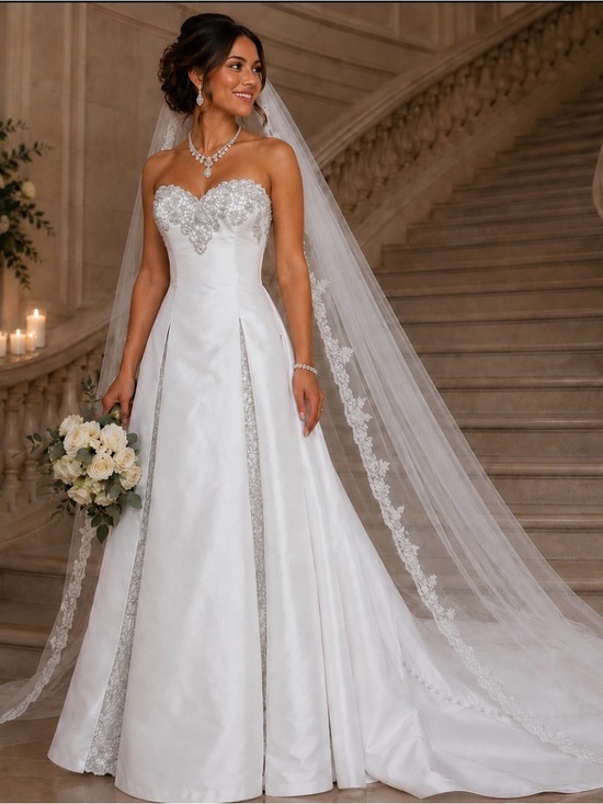 Anjolique Dresses & Skirts - Anjolique Strapless Lace-Embellished A-Line Wedding Gown in White